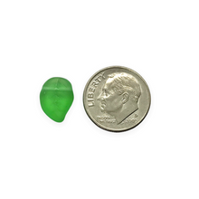 Load image into Gallery viewer, Czech glass leaf beads 20pc frosted translucent green AB 12x9mm
