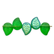 Load image into Gallery viewer, Czech glass leaf beads 20pc frosted translucent green AB 12x9mm