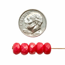 Load image into Gallery viewer, Czech glass faceted rondelle beads 45pc red white luster 7x4mm