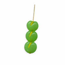 Load image into Gallery viewer, Czech glass flat apple fruit beads 12pc uranium green 12x11mm