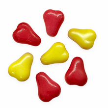 Load image into Gallery viewer, Czech glass flat pear fruit beads charms 10pc yellow red bi-color 16x12mm-Orange Grove Beads