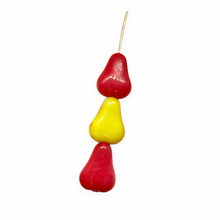 Load image into Gallery viewer, Czech glass flat pear fruit beads 10pc yellow red 16x12mm