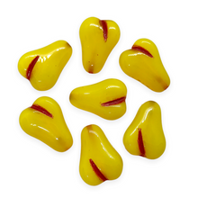 Load image into Gallery viewer, Czech glass flat pear fruit beads 10pc opaline yellow red 16x12mm-Orange Grove Beads
