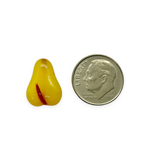Load image into Gallery viewer, Czech glass flat pear fruit beads 12pc opaline yellow red 16x12mm