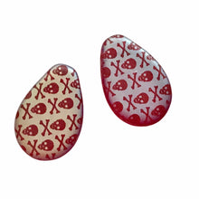 Load image into Gallery viewer, Czech glass teardrop etched skull crossbones beads 4pc matte red AB 18x12mm-Orange Grove Beads