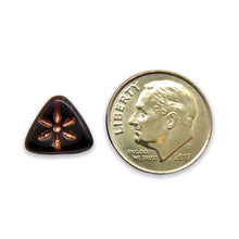 Load image into Gallery viewer, Czech glass flat triangle flower beads 20pc dark purple copper 10mm