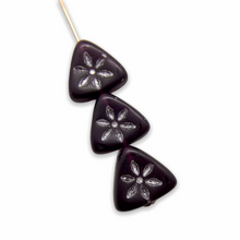 Load image into Gallery viewer, Czech glass triangle flower beads 20pc dark purple silver 10mm