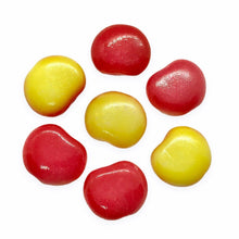 Load image into Gallery viewer, Czech glass flat apple fruit beads charms 12pc bi-color yellow red 12x11mm-Orange Grove Beads