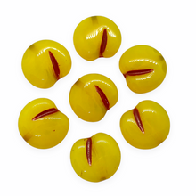 Load image into Gallery viewer, Czech glass flat apple peach fruit beads 12pc milky yellow red 12x11mm-Orange Grove Beads