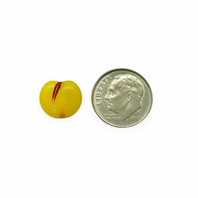 Load image into Gallery viewer, Czech glass flat apple peach fruit beads 12pc milky yellow red 12x11mm