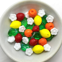 Load image into Gallery viewer, Czech glass fruit salad beads 36pc lemon orange strawberry with leaves flowers-Orange Grove Beads