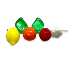 Load image into Gallery viewer, Czech glass fruit salad beads 36pc lemon orange strawberry with leaves flowers