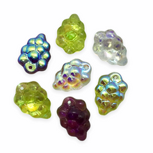 Load image into Gallery viewer, Czech glass grape bunches fruit shaped beads 12pc green purple AB mix #5-Orange Grove Beads