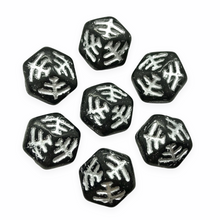 Load image into Gallery viewer, Czech glass Halloween spider web hexagon beads charms 10pc black silver 13x7mm-Orange Grove Beads