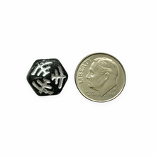 Load image into Gallery viewer, Czech glass Halloween spiderweb hexagon beads 10pc black silver 13x7mm