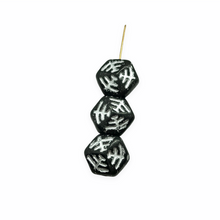 Load image into Gallery viewer, Czech glass Halloween spiderweb hexagon beads 10pc black silver 13x7mm