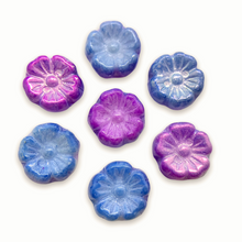 Load image into Gallery viewer, Czech glass hibiscus flower beads 15pc blue purple 10mm