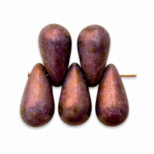 Load image into Gallery viewer, Czech glass teardrop beads 12pc purple bronze luster 15x8mm-Orange Grove Beadds