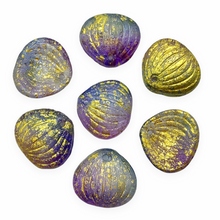 Load image into Gallery viewer, Czech glass large petal leaf drop beads 10pc etched purple blue gold 15x12mm #1-Orange Grove Beads