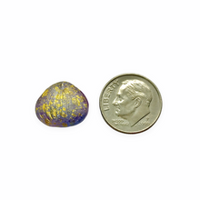 Load image into Gallery viewer, Czech glass large petal beads 10pc etched purple blue gold 15x12mm #1