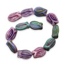 Load image into Gallery viewer, Czech glass tulip flower beads sampler 12pc blue purple pink 16x11mm-Orange Grove Beads