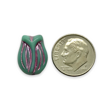 Load image into Gallery viewer, Czech glass tulip flower beads mix 12pc blue purple pink 16x11mm