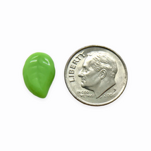 Load image into Gallery viewer, Czech glass leaf beads 20pc opaque spring green 12x9mm
