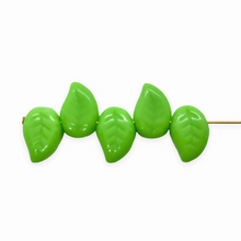 Load image into Gallery viewer, Czech glass leaf beads 20pc opaque spring green 12x9mm