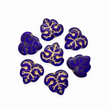 Load image into Gallery viewer, Czech glass vintage style leaf beads charms 16pc blue gold inlay 12x12mm-Orange grove Beads