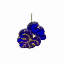 Load image into Gallery viewer, Czech glass vintage style leaf beads 16pc blue gold 12x12mm