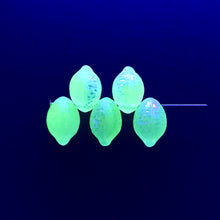 Load image into Gallery viewer, Czech glass lemon fruit beads 12pc uranium yellow AB 14x10mm