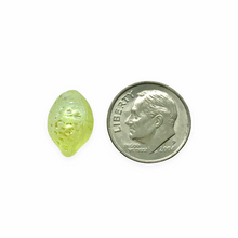 Load image into Gallery viewer, Czech glass lemon fruit beads 12pc uranium yellow AB 14x10mm