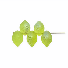 Load image into Gallery viewer, Czech glass lemon fruit beads 12pc uranium yellow AB 14x10mm