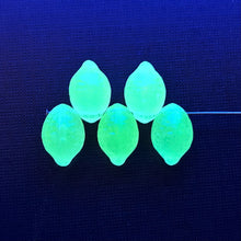 Load image into Gallery viewer, Czech glass lemon fruit beads 12pc pale uranium yellow 14x10mm