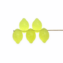 Load image into Gallery viewer, Czech glass lemon fruit beads 12pc pale uranium yellow 14x10mm