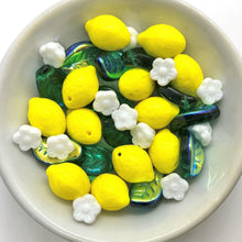Load image into Gallery viewer, Czech glass lemon fruit beads with leaves flowers 36pcs #1-Orange Grove Beads
