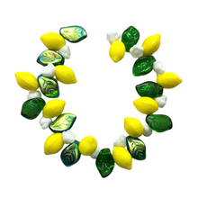 Load image into Gallery viewer, Czech glass lemon fruit beads with leaves flowers 36pcs #1