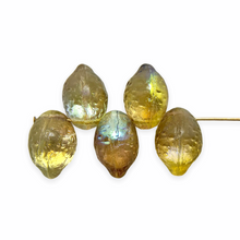 Load image into Gallery viewer, Czech glass lemon fruit beads 10pc yellow brown metallic gold
