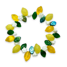 Load image into Gallery viewer, Czech glass lemon fruit beads with leaves flowers 36pc #5