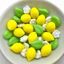 Load image into Gallery viewer, Czech glass opaque yellow lemon fruit beads with leaves flowers 36pc #3-Orange Grove Beads