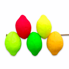 Load image into Gallery viewer, Czech glass lemon lime fruit beads 20pc NEON colors UV glow