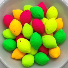 Load image into Gallery viewer, Czech glass lemon lime fruit shaped beads 10pc NEON colors UV glow-Orange Grove Beads
