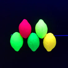 Load image into Gallery viewer, Czech glass lemon lime fruit beads 20pc NEON colors UV glow