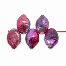 Load image into Gallery viewer, Czech glass lemon fruit beads iced pink purple metallic 10pc