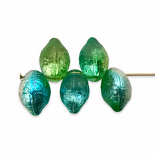 Load image into Gallery viewer, Czech glass lemon lime fruit beads 10pc blue green silver metallic ice