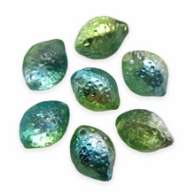 Load image into Gallery viewer, Czech glass lemon lime fruit beads 10pc blue green silver metallic ice-Orange Grove Beads