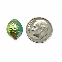 Load image into Gallery viewer, Czech glass lemon lime fruit beads 10pc blue green silver metallic ice