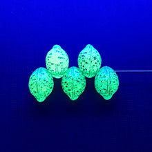 Load image into Gallery viewer, Czech glass lime fruit beads 12pc uranium green 14x10mm