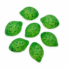 Load image into Gallery viewer, Czech glass lime fruit drop beads 12pc matte frosted green darker wash UV glow-Orange Grove Beads