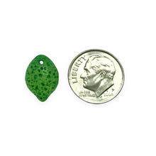 Load image into Gallery viewer, Czech glass lime fruit beads 12pc uranium green 14x10mm